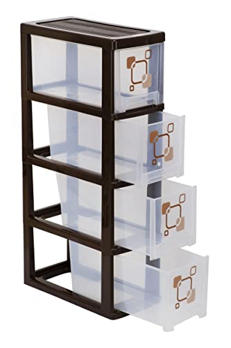 Image of Joyful Tower 4 Plastic Modular Drawer System for Home, Office, Hospital, Parlor, School, Doctors, Home and Kids (Medium /Brown4)