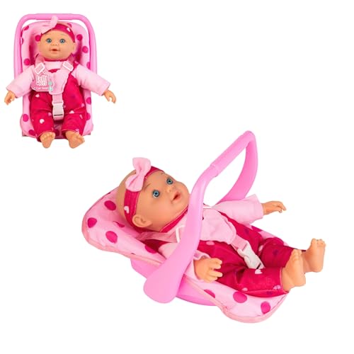 Dolly Tots Doll & Car Seat Playset | 30cm Talking Childrens Soft Bodied Toy| Includes Car Seat & Doll & 4+ Accessories | Dolls For Childrens Prams Stroller & Nurserys | 5 Interactive sounds | 18M+
