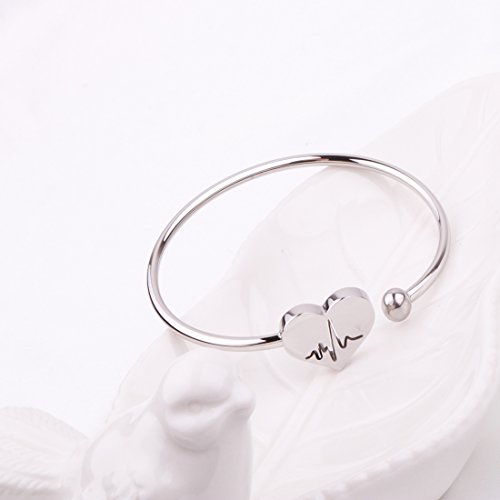 Reebooor Nurse Bracelet,Heart Beat Bracelet, Stethoscope  Necklace Jewelry,Nursery Graduation Gift, Hospital Nurse Doctor Gifts (Bangle Silver) #TOP3