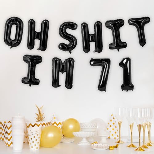 Image of Oh I'm 71! Latex Balloons 16 Inch Black Hallo Seventy One Cheers to 71 Years Old Theme Decor for Man Woman Happy 71st Birthday Party Photo Studio Prop Flag Decorations Favors Supplies