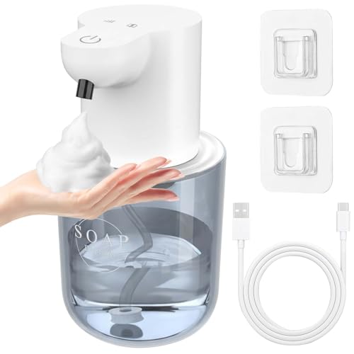 Dispenser di Sapone Automatico Automatico da 400 ml con Sensore, Dispenser Automatico di Sapone con Ricarica USB, 4 Livelli Regolabili, per Cucina e Bagno con Accessori (Bianco)