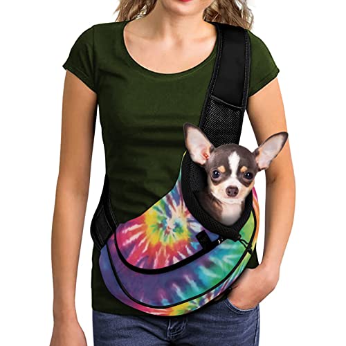 Howilath Tie-Dye Spiral Rainbow Pet Dog Sling Carrier Breathable Mesh Travel Safe Sling Bag Carrier For Dogs Cats #TOP25