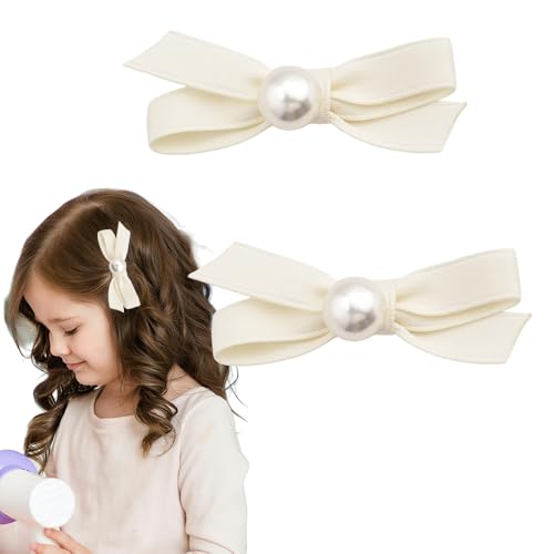 2Pcs Pinzas Pelo con Lazo y Perlas Blanco miniatura 1