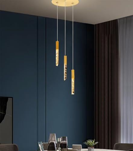 Araña de Escalera para Techo Alto 3 Luces Moderna LED Largo Oro Lámpara de Araña de Cristal Regulable Con Mando Altura Regulable de Araña de Escalera para Salón,Entrada,Villas,Dormitorio