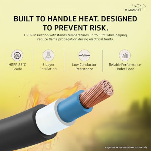 Image of V Guard Superio+ Eco Safe Triple Layered HRFR PVC Wiring Cables (Black, 6 Sqmm)