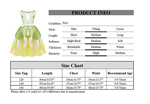 Jurebecia Princess Tiana Dress Birthday Party Frog Costume For Little Girls Halloween Fancy Cosplay Dress Up Kids Fairy Tale Outfits With Luxury Jewelry Size 5-6 Years #TOP6
