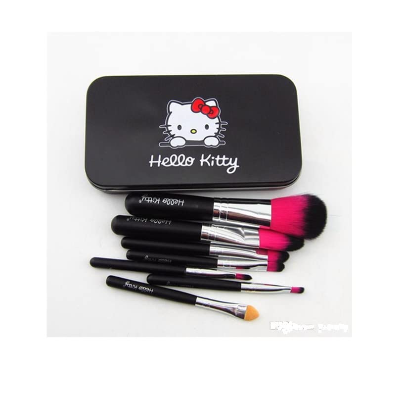 Glowhouse 7 Pcs black color hello kitty makeup brush set (Black color)-image-47