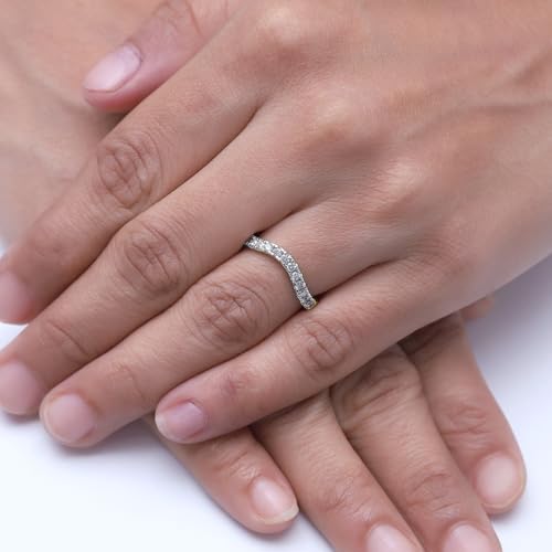 SAVEARTH DIAMONDS 0.33 CT 2MM Lab Created Moissanite & Lab Grown Diamond Half Eternity Curved Wedding Band Sterling Silver for Women with 2.5MM Width, Gift For Her2