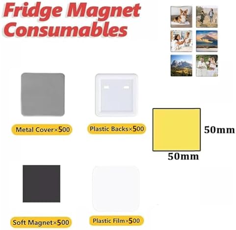 DIY Picture Magnet Maker Kit - Square/Rectangle Magnet Press Machine 2x2/3x2/3.5x2.5in, Craft Supplies for Custom Magnets, Includes Paper Cutter & 100 Sets