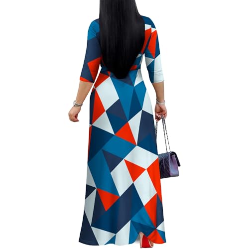 Image of PinkPatty Women's Print Maxi Dresses 3 /4 Sleeve Flowy Long Dress V Neck Wrap Tie Waist Sundress