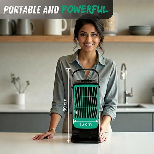 Image of Ekvira Aura High Speed Cooling Fan NEW | Tower Fan | 120 Oscillation | 3 Speed Single-Knob Control | Bladeless Safe Design | 1 Year Warranty | Portable Table Fan for Home Office Kitchen | Black Green