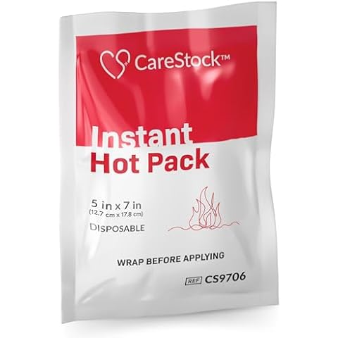 CareStock Instant Hot Packs [24 Pack] - Disposable Heat Compress, Pain Relief Hotpack for Muscle Soreness and Back Ache, Heating Pad for Cramps - 5 in. x 7 in. Cover