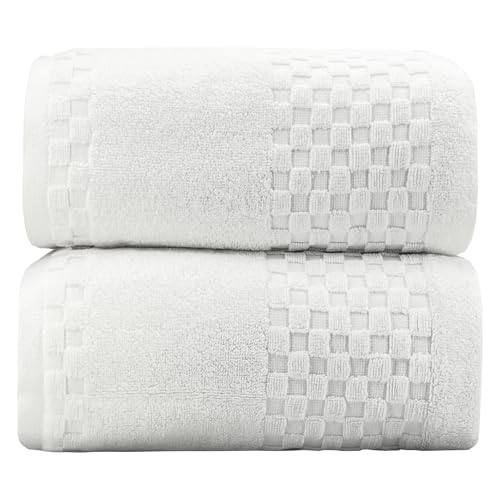 YTYC 35x70 Inches 100 Percent Cotton Bath Sheets Towels for Adults, Luxury Bath Towels Extra Large 600GSM Super Absorbent Soft (White, 2 Piece)