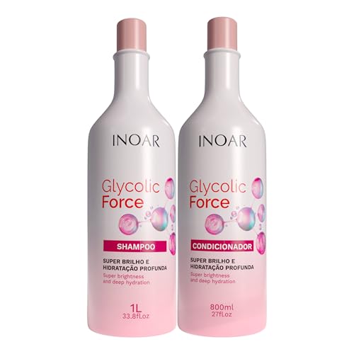 Inoar, Glycolic Force Kit Shampoo e Condicionador para Hidratação Profunda, Brilho Intenso e Recuperação Capilar – 800ml