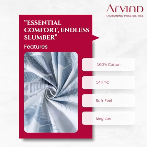 Image of Arvind Bedsheet Set - 100% Cotton Bedsheet for Double Bed (1 King Size Bedsheet with 2 Pillow Covers) Soft Breathable, 144 Thread Count - Slumber -Shade 9 (21024-B) | Natural