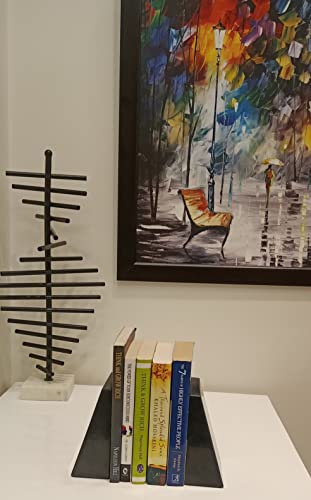 Marble Black Triangular Bookends - Set Of 2 Heavy Decorative Bookends Book Stoppers - Home, Office With Non-Skid Bottom - Handcrafted Solid Marble Bookshelf Decor #TOP5