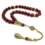 ALBATROSART -Luxury Collection- Prayer Beads-Worry Beads-Tesbih-Tasbih-Tasbeeh-Misbaha-Masbaha-Subha-Sebha-Sibha-Rosary (Red Agate-Gold Drop (10 mm 33 big beads))