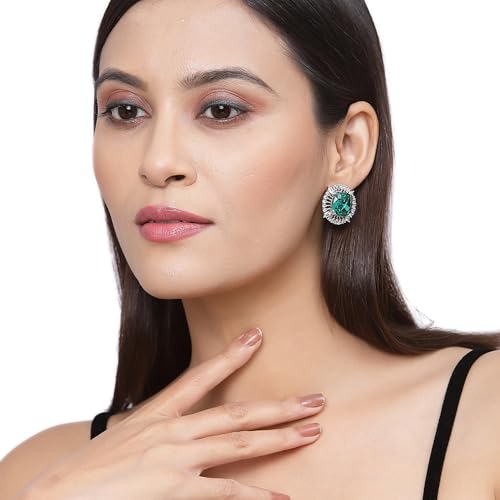 Rhodium-Plated American Diamond Stud Earrings