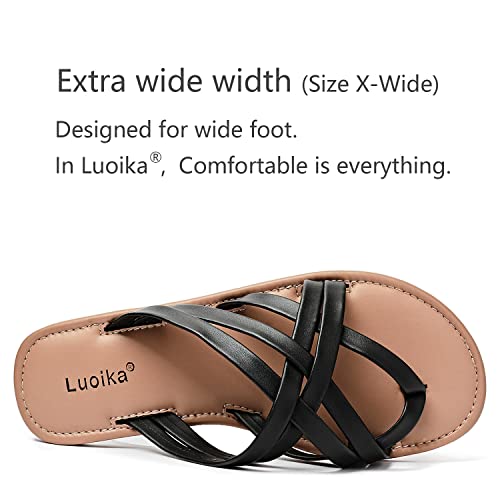 Image of Luoika Women's Wide Width Flat Sandals, Flip Flop Slides Sandal Casual Strapy Sandal Slip on Summer Beach Shoes for Women.