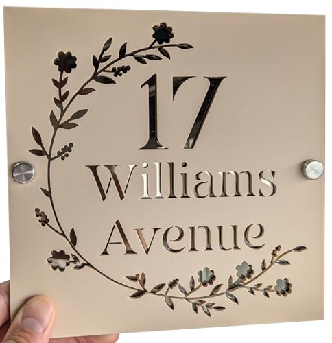 House Sign Personalised Door Number Floral Address Bar Signs Wall Plaques Numbers Shed Custom Black Grey Cream