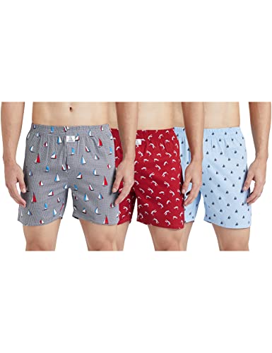 Image of Longies Cotton Mens Boxers Pack of 3 Regular Printed (LGBOXPO3VOO3 Navy,Grey,Maroon3451 M)