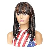 Czrleaty Box Braid Wig Synthetic Short Bob Wig Box Braided Wig With Bangs Cornrow Braided Wig For Black Women (12 inches, 1BH30#)