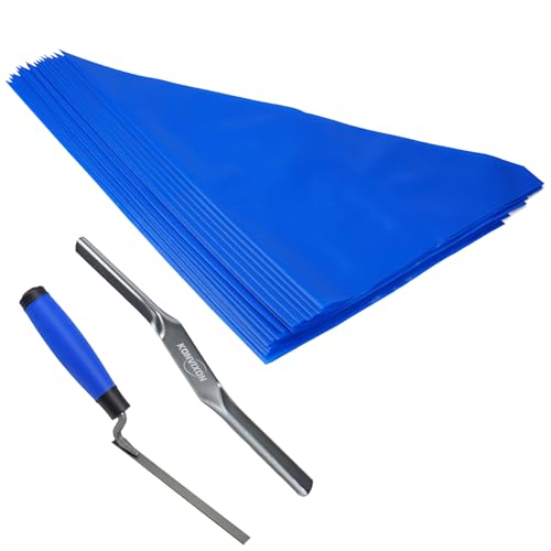 Konvixon 22PCS Tile Grout Masonry Mortar Bag & Brick Jointing Tool Kit 20PCS 11x22 Blue Disposable HDPE Tear Resistant Grout Bags Tuck Pointing Trowel & Convex Brick Jointer for Brick Mortar Repair