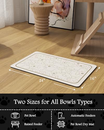 Image of Pet Feeding Mat-Absorbent Dog Mat for Food and Water Bowl-No Stains Quick Dry Water Dispenser Mat-Dog Accessories Pet Supplies-Bowl for Messy Drinkers（FRAMEDOGS,16 inchx24 inch