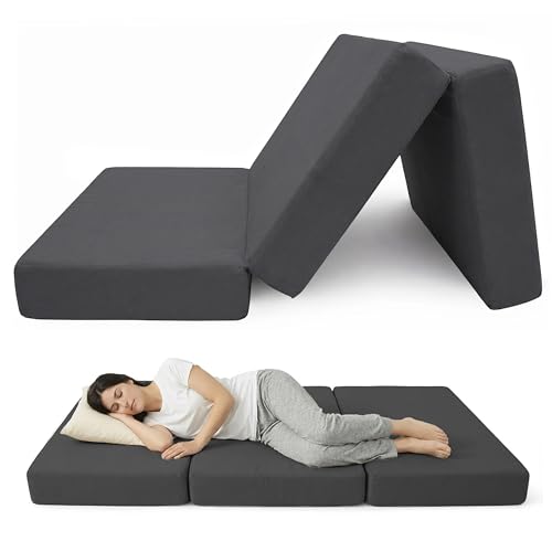 POKAR Matelas Pliable Imperméable Camping Matelas d'Appoint de Sol Surmatelas pour Invités Matelas de Voyage 120 x 195 x 15 cm, Anthracite