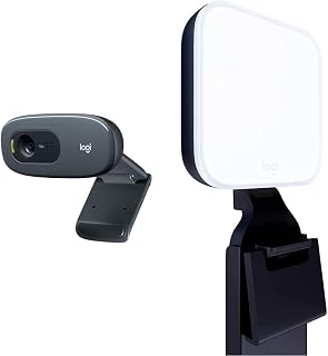Logitech C270 HD Webcam, 720p, Widescreen HD Video Calling + Litra Glow Premium LED Streaming Light with TrueSoft, Adjustable Monitor Mount