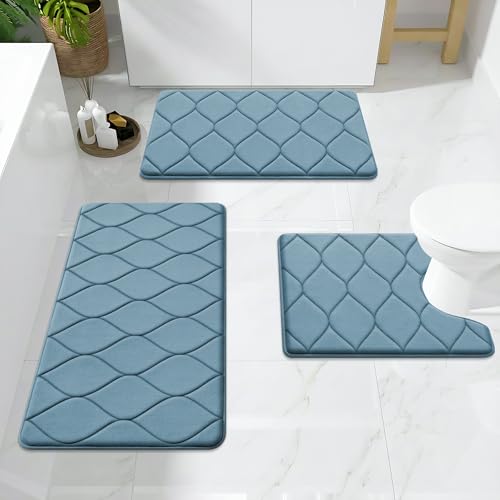 Image of Smiry Memory Foam Bath Mat 24x16, Ultra Soft Absorbent Bathroom Rugs | Airy Blue, Plush Quick Dry and Machine Washable Cushion Bath Mats for Bathroom, Shower, Tub & Home Decor
