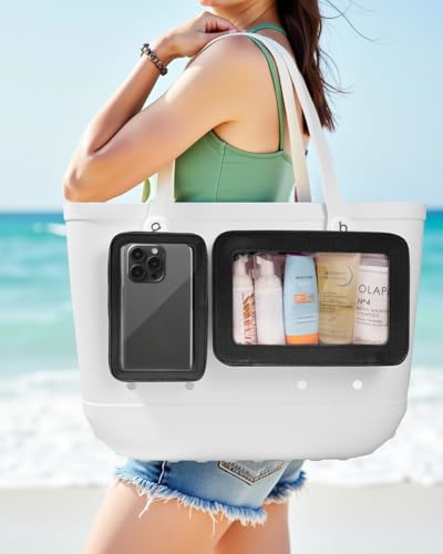 Image of LETGO Clear Insert Bag for Bogg Bag Accessories - 2 Packs Leather Zipper Insert Pouch for Bogg Tote Travel Makeup Clean Toiletry Handbag Organizer Cosmetic Divider Storage Inner Pouch (Black)
