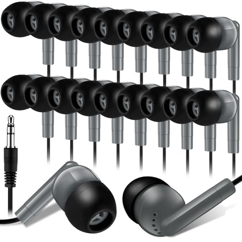 Image of Kanayu 50 Pack Wired Earbuds Bulk for Classroom, 3.5MM No Mic,Gray