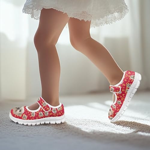 Puppy Print Mary Jane Shoes for Girls Toddler Dress Shoes Breathable Running Tennis Sneaker School Mesh Barefoot Shoes4