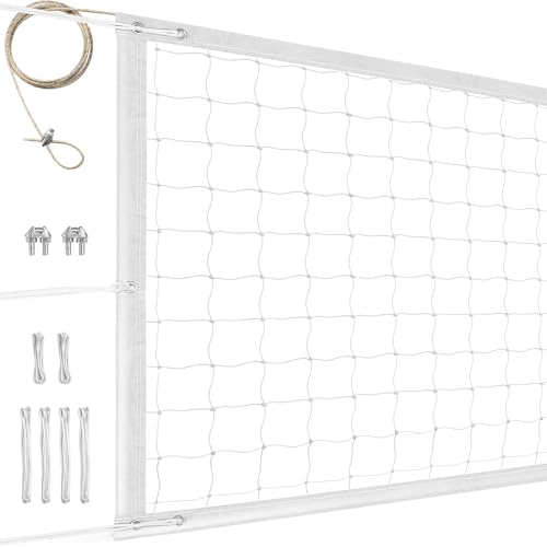 YUXUXU Professional Volleyball Net Outdoor Heavy Duty All Weather Enhanced Extended Stainless Steel Cable Extra Thick Borders for Indoor Outdoor Sports - Regulation 32x3FT White (Net Only)