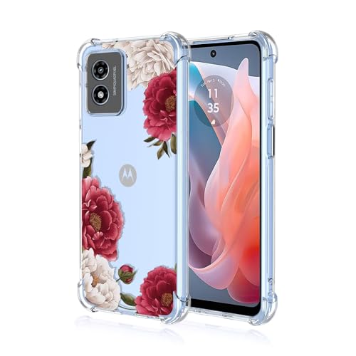 Custodia per Telefono per Motorola Moto E14 G04S G04 G24 G24 Power 6.5 Inches Cover per Cellulare con Motivo Verniciato Trasparente in Morbido Silicone TPU - Fiori 7