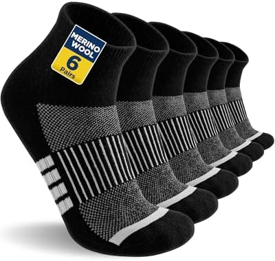 Niofind Merino Quarter Wandersocken Damen & Herren, 6 Paar, gepolstert | Wolle mit atmungsaktivem Mesh, Frotteesohle, nahtloser Spitze, Fußgewölbestütze sowie verstärkter Ferse und