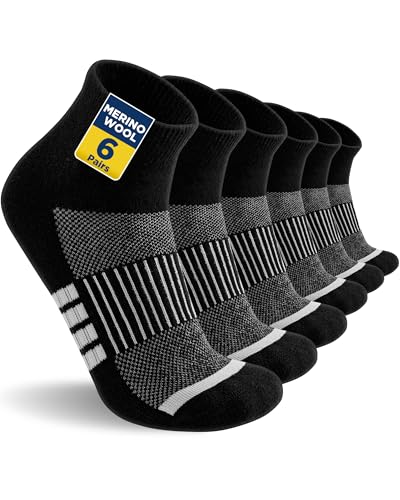 Niofind Merino Wandersocken Damen Herren, Atmungsaktiv Quarter Sneaker Socken Wollsocken, Gepolstert Laufsocken Kurze Sportsocken für Alltag Sport Outdoor 6 Paar