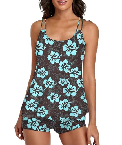 Image of Urchics 2026 Women Two Piece Tankini Swimsuit Tummy Control Plus Size Long Torso Top and High Waisted Boyshorts Bathing Suits