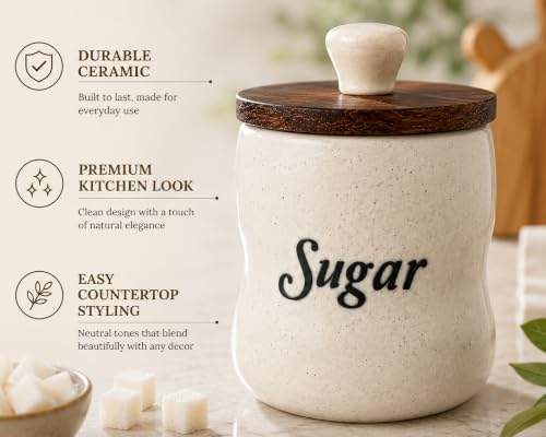 Image of Ceramic Sugar Salt Jar Set of 2 for Kitchen Storage, Airtight Lid Canisters for Countertop Decor, Premium Ceramic Containers for Sugar, Salt, Spices, Dry Fruits & Daily Essentials
