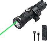 KIARSWE Rifle Light with Green Laser, 600 Lumens Tactical Light with Picatinny Mount, USB Magnetic Rechargeable Picatinny Flashlight Laser Combo, Gun Light with Wireless Switch