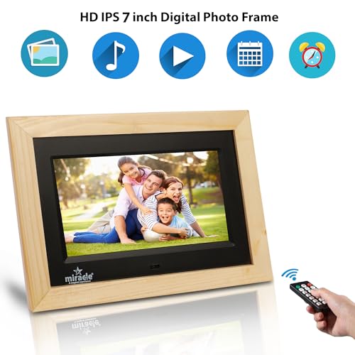 Image of Miracle Digital 7''(17.78) IPS Wooden Digital Photo Frame with High Def Screen,USB DiskCard, RemotePhotos SlideShow,Video Audio, Support SD Built in 8GB Memory & 2GB RAM 180Wide Angle Viewing(Light)