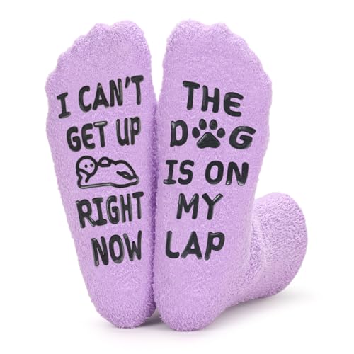 FreeNFond Dog Socks for Women Men - Fuzzy Socks for Dog Lovers Owners Funny Christmas Stockings Birthday Gifts (Purple)