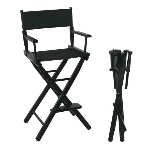 JXUFDHO Tall Directors Chair Foldable 46'', Makeup Chair Black for Makeup Artist, 250lbs Capacity Solid Hardwood,Black by JXUFDHO - Used condition - US$89.00