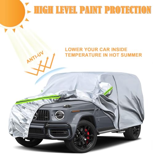 Image of Waterproof Car Covers Replace for 2004-2025 Mercedes Benz G-Class 500 550 650, 6 Layers Silver All Weather Car Cover with Zipper Door & Windproof Bands for Snow Rain Dust Protection