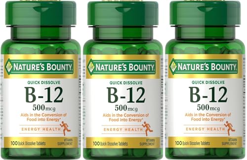 Nature's Bounty B-12 Quick Dissolve Tablets 500 Mcg, 300 Tablets (3 X 100 Count Bottles)