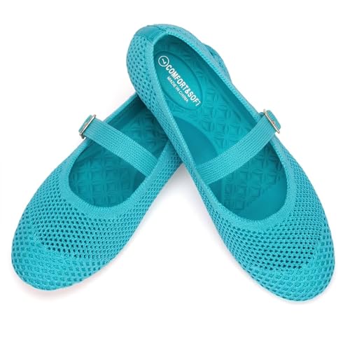 Image of Frank Mully Women's Mary Jane Flats Comfortable Dressy Ballet Flats Casual Round Toe Slip On Washable Knitted Fabric Office Work Woman Shoes