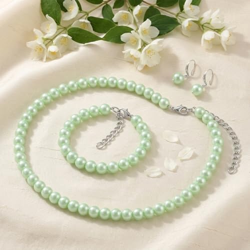 Image of JFL Combo Imitation 6mm Round Pearl Necklace Set Moti Mala Pearl Set With Earrings,Bracelet Handcrafted Jewellery for Less