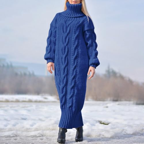Women's Turtleneck Cable Sweater Dress Long Sleeve Ribbed Knit Stretch Maxi Bodycon Dresses2