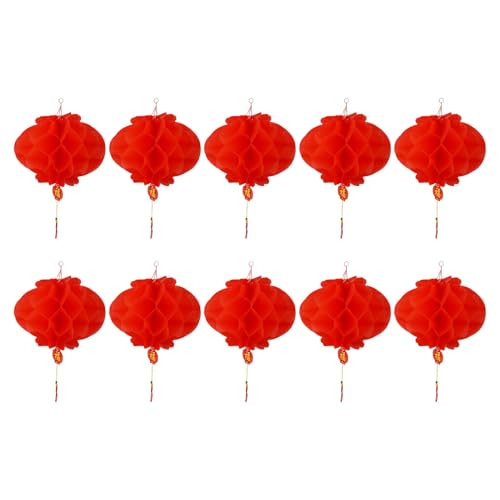 Vibsky 10 faroles de papel rojo para decoración de Año Nuevo chino, plegables, impermeables, tradicionales, festivales, bodas, fiestas, decoración del hogar, 14 cm, 18 cm, 23 cm, 28 cm
